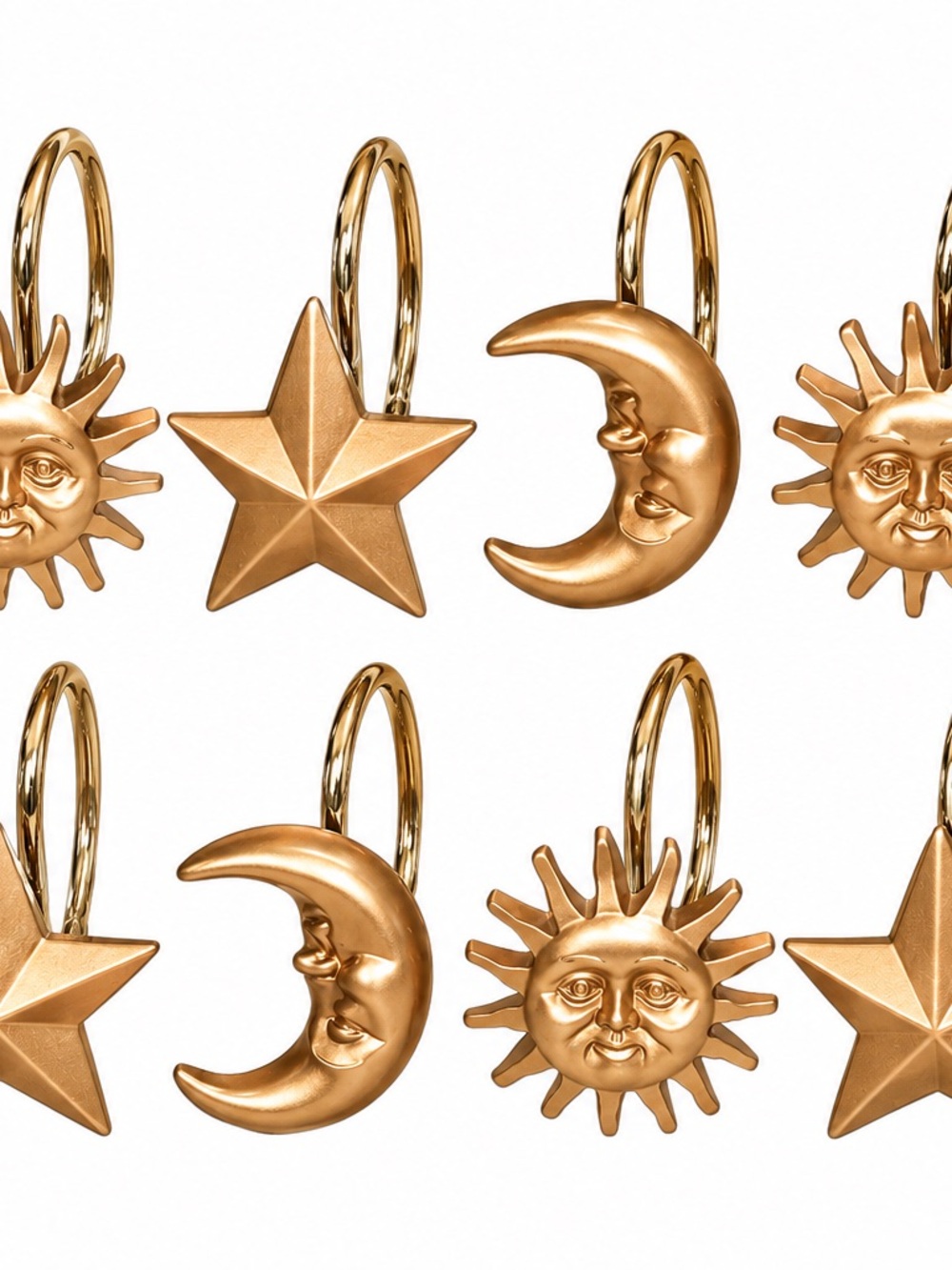 NIB Vintage 90’s Gold Celestial Moon, Sun, Stars Shower Hooks Set of 12